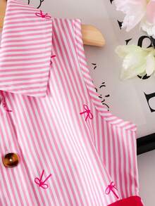 SHEIN Genkimix Kids Đầm sơ mi kiểu phương Tây cho bé gái, có thắt lưng, viền bèo nhún và dây buộc eo, thích hợp cho mùa xuân/hè, kỳ nghỉ, du lịch. - Hồng - Xem 6