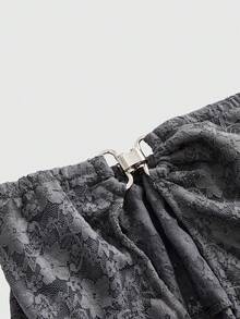 ROMWE Avant Chân váy ôm sát gợi cảm xẻ tà bằng ren xuyên thấu dành cho nữ - Xám - Xem 3