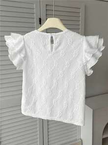 SHEIN Áo kiểu nữ tuổi teen màu trắng, chất liệu dệt họa tiết, cổ tròn, tay phồng, xếp ly, kiểu dáng thoải mái, phong cách nghỉ mát, thanh lịch kiểu Pháp, thích hợp cho những chuyến đi chơi mùa xuân, đi học. - trắng - Xem 10