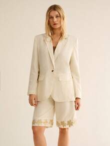 CielaLinda Bộ đồ nữ gồm quần short thêu và áo blazer, màu mơ. - Màu be - Xem 5