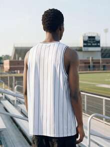 EVRINFINITE Áo thun nam họa tiết sọc không tay Áo bóng rổ - trắng - Xem 2