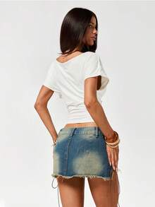 SHEIN ICON 女士休闲宽领修身T恤 - 白色 - 查看 2