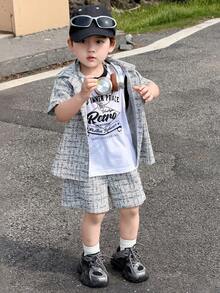 DAZY Bộ áo sơ mi tay ngắn cổ vải họa tiết cho bé trai - Đen và trắng - Xem 9