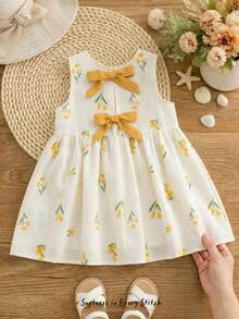Cozy Pixies Đầm không tay cổ tròn, in hoa, phối màu tương phản cho bé gái. - Màu vàng - Xem 11