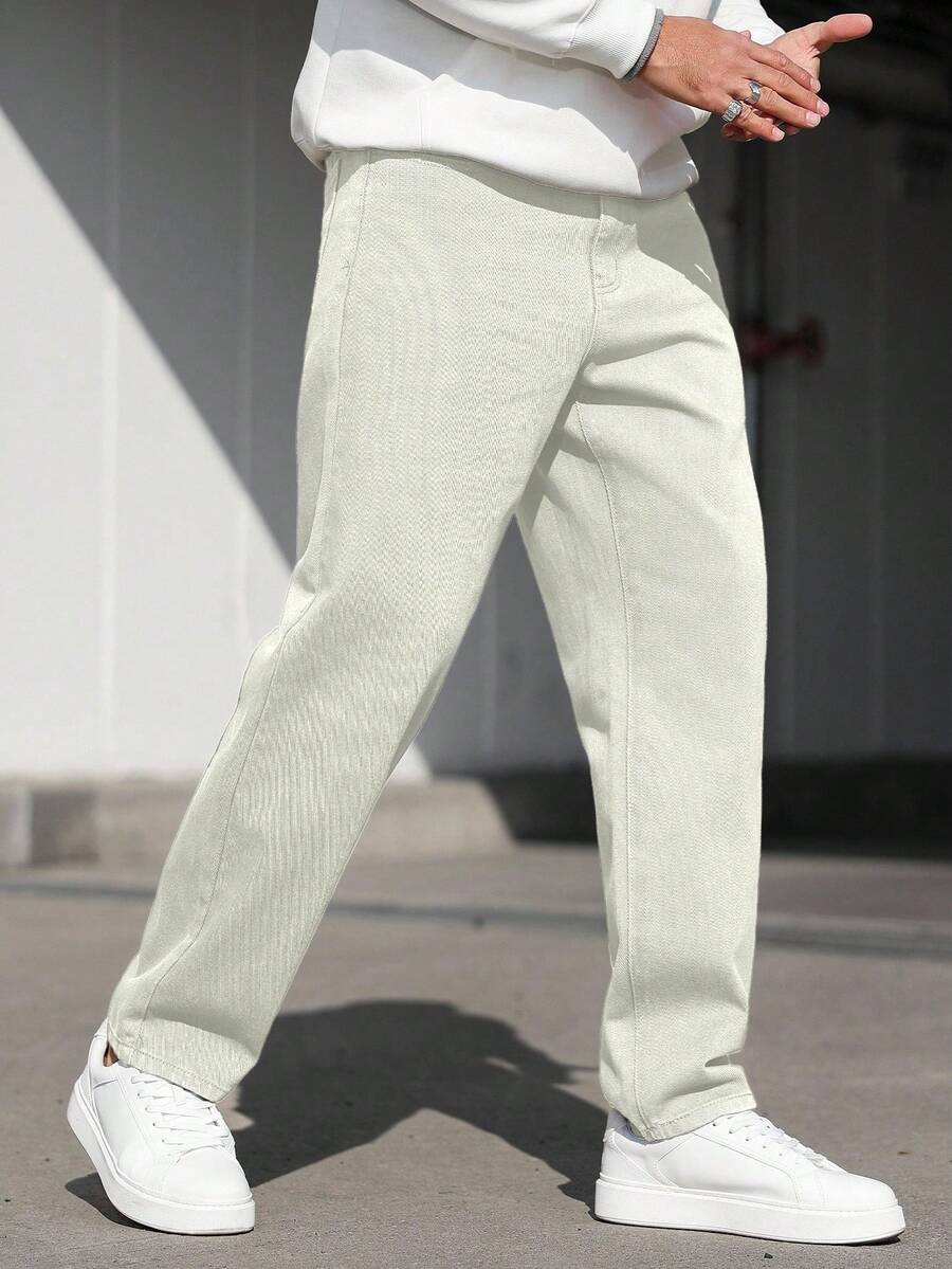 EGENSIO Quần jean nam dáng casual, có túi khóa kéo, đa năng cho cả đi chơi và đi làm. - Màu be - Xem 1