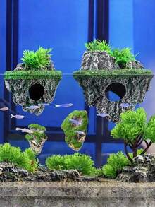 1个水族箱漂浮石装饰人造漂浮岩洞躲藏屋景观装饰模拟火山岩球悬挂装饰适用于鱼缸、陆生缸、水生植物、虾、斗鱼庇护所水族造景用品家居装饰礼品创意 - A - 查看 2