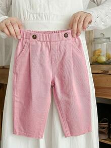 SHEIN LMoss Kids Baby Girl Loose Fit Pockets Casual Baggy Jeans Harem Pants - Pink - View 7