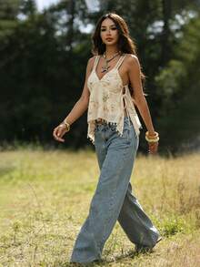 SHEIN PETITE 女士亮片荷叶边下摆优雅吊带衫 - 白色 - 查看 11