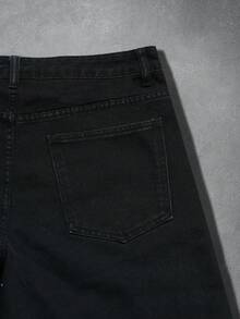 Manfinity EMRG Pantalones cortos de mezclilla lavados con bordado de sakura para hombres - Negro - Ver 5