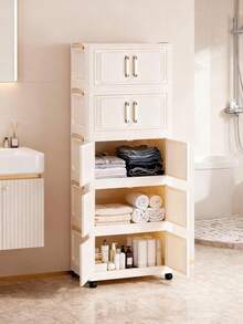 1 (45cm/17.7 Inches)-(60cm/23.6 Inches) Wide Folding Storage Cabinet, Clothing Cabinet Storage Box, Household Storage Storage Portable Wardrobe, Double-Door Folding Box, 1-5 Layers Optional, Thickened Double-Door Wheeled Storage Cabinet, Household Installation-Free Storage Rack, Clothes Toy Plastic Folding Storage Cabinet - Milky White - View 14