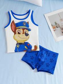 SHEIN | PAW Patrol 一套男童卡通印花背心和短裤内衣套装 - 藍白色 - 查看 1