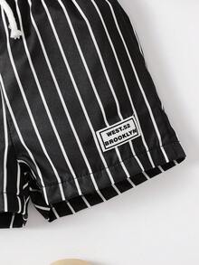 SHEIN Toddler Boys' Casual Striped Shorts, Summer - Black - View 7