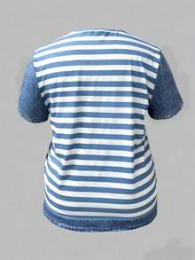 EMERY ROSE Women's Striped Patchwork Round Neck Short Sleeve Casual Versatile T-Shirt - Multicolor - View 2