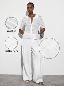 MAIJA 几何镂空针织 Polo 领纽扣前襟上衣 - 白色 - 查看 2