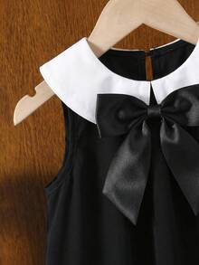 SHEIN Vestido Solto com Gola Peter Pan Azul Marinho Estilo Preppy Fofo para Meninas Bebê - Preto - Visão 6
