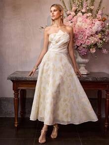 MOTF Soiréza 女士提花抹胸鸡尾酒连衣裙，春夏款 - 黃色 - 查看 2