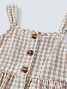 SHEIN LMoss Kids LMoss 女童条纹编织背心和宽松休闲裤套装 - 卡其色 - 查看 6
