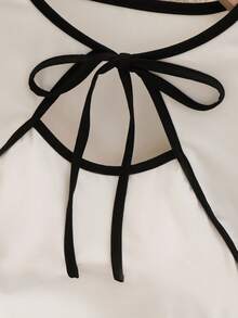 Franclia Áo croptop tay ngắn kiểu Trung Quốc mới, phối màu tương phản, thắt dây, dành cho nữ, chất liệu jacquard, xuyên thấu, ôm sát, gợi cảm. - trắng - Xem 3