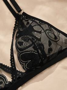 Charlaine Reggiseno romantico ed elegante con coppa a triangolo, biancheria intima femminile comoda con pizzo a forma di cuore - nero - Visualizzare 8