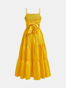 Tween Girl Casual Tropical Vacation Bright Yellow Camisole Dress - Yellow - View 6