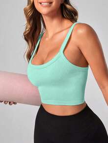 Easithlete Easithlete Tank Top Olahraga Kasual Serbaguna Wanita Warna Polos dengan Motif Garis-garis, Cocok untuk Lari & Kebugaran - Hijau - View 6