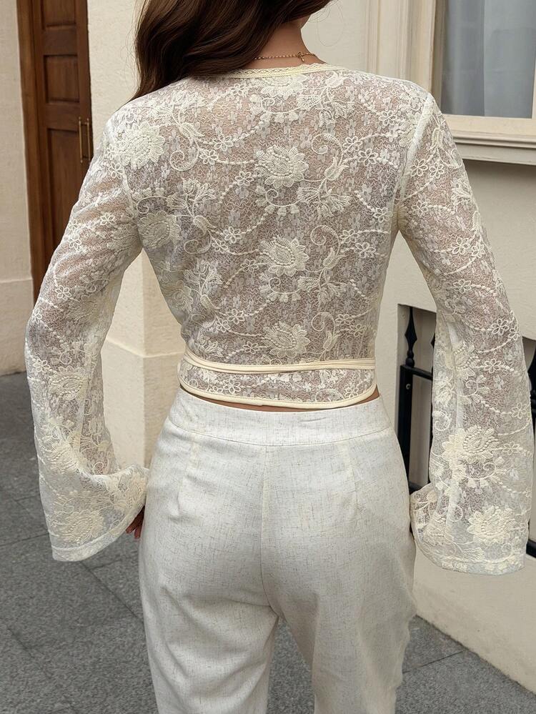 Women's V-Neck Lace Trim Casual Versatile Daily Wear Blouse