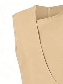 GlowEve CURVE Plus Size Solid Color Metal Decor Asymmetric Hem Sleeveless Blazer - Mocha Brown - View 4