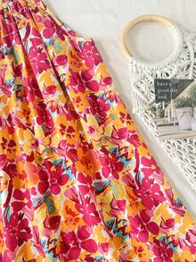 SHEIN Vestido halter de gasa con estampado floral diminuto para niñas preadolescentes de vacaciones - Multicolor - Ver 4