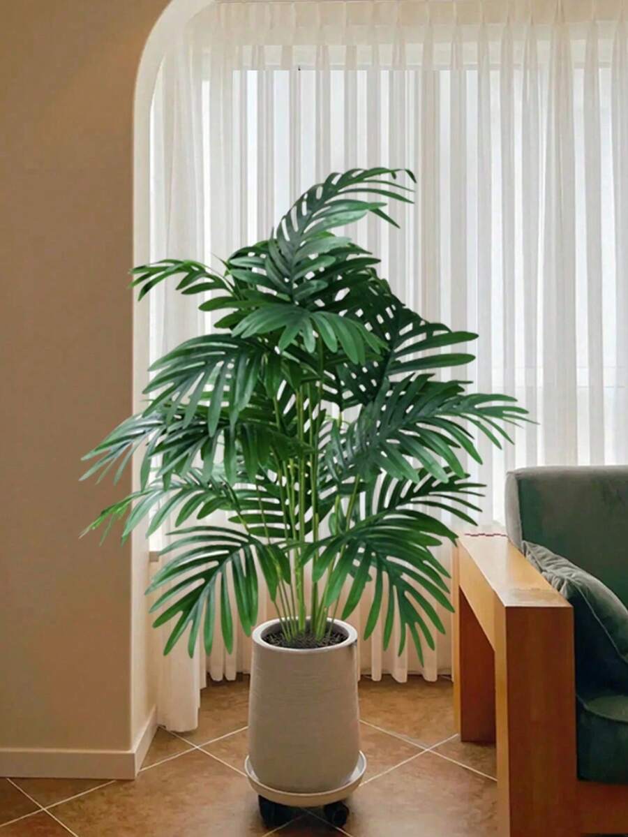 Planta artificial grande de palmera de 70 cm a 80 cm, hojas de bambú falsas con textura de caparazón de tortuga, verde, para interior, planta falsa sin mantenimiento para decoración de sala de estar, oficina en casa, planta de piso decorativa, árbol tropical, regalo para mujeres y hombres, decoración comercial, planta de acento - Verde - Ver 1