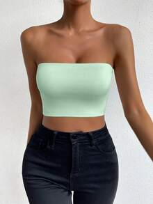 Allurite Top tube para mulher, verde sálvia, verão, casual, para sair à noite e dia a dia, slim fit, realça a silhueta, estilo aniversário e discoteca, design para férias à beira-mar - Verde - Ver 7
