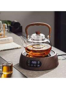 1pc High Borosilicate Glass Teapot, Heat-Resistant Glass Kettle With Walnut Wood Handle, Includes Glass Filter, Suitable For Home And Office Use, Great Gift For Parents And Friends - Multicolor - View 7