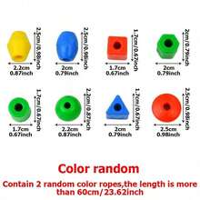 MINKOJA MINKOJA 20-100pcs Thread Geometry Beads With 2pcs Color Random Rope Random Shape And Color Blocks Children Early Educational Color Shape Cognition Beads Kids Manual Ability Training Games - Multicolor - View 5