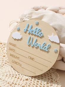 SHEIN Beige Autumn Cute Unisex Photoshoot Baby Name Announcement Sign For Hospital Hello World Newborn Wood Discs Milestone Card Photo Prop Shower Gift - Blue - View 7