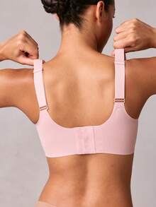 Veilyse Women's Solid Color Full Coverage Seamless Wireless Padded Bra, Comfortable & Soft, With Removable Pads, Basic Style With Sports Vibe - Pink - View 2