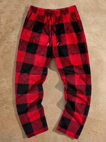 HIMLAND Men's Checkered Knit Casual Straight Sweatpants - Red - View 1