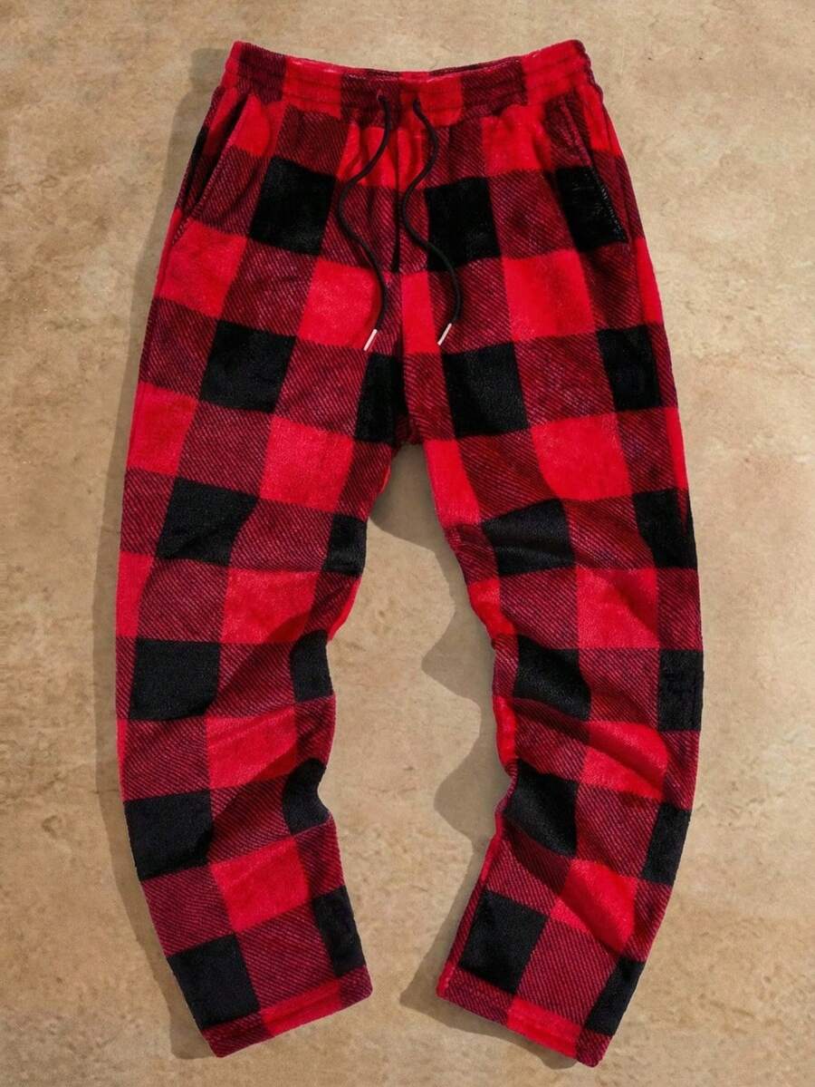 HIMLAND Men's Checkered Knit Casual Straight Sweatpants - Red - View 1