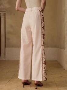 MOTF PREMIUM QUẦN ỐNG THẲNG HỌA TIẾT HOA PHONG CÁCH BOHEMIAN MÙA HÈ DÀNH CHO NỮ - Màu Khaki - Xem 5