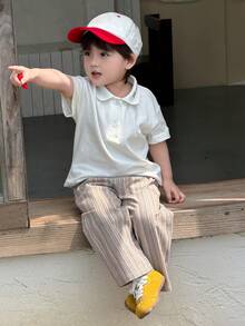 DAZY Quần dài kẻ sọc dáng rộng thoải mái cho bé trai - Màu Khaki - Xem 2