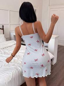 ZzzCrew Fashionable Striped Bow Print Camisole Nightgown - Multicolor - View 2