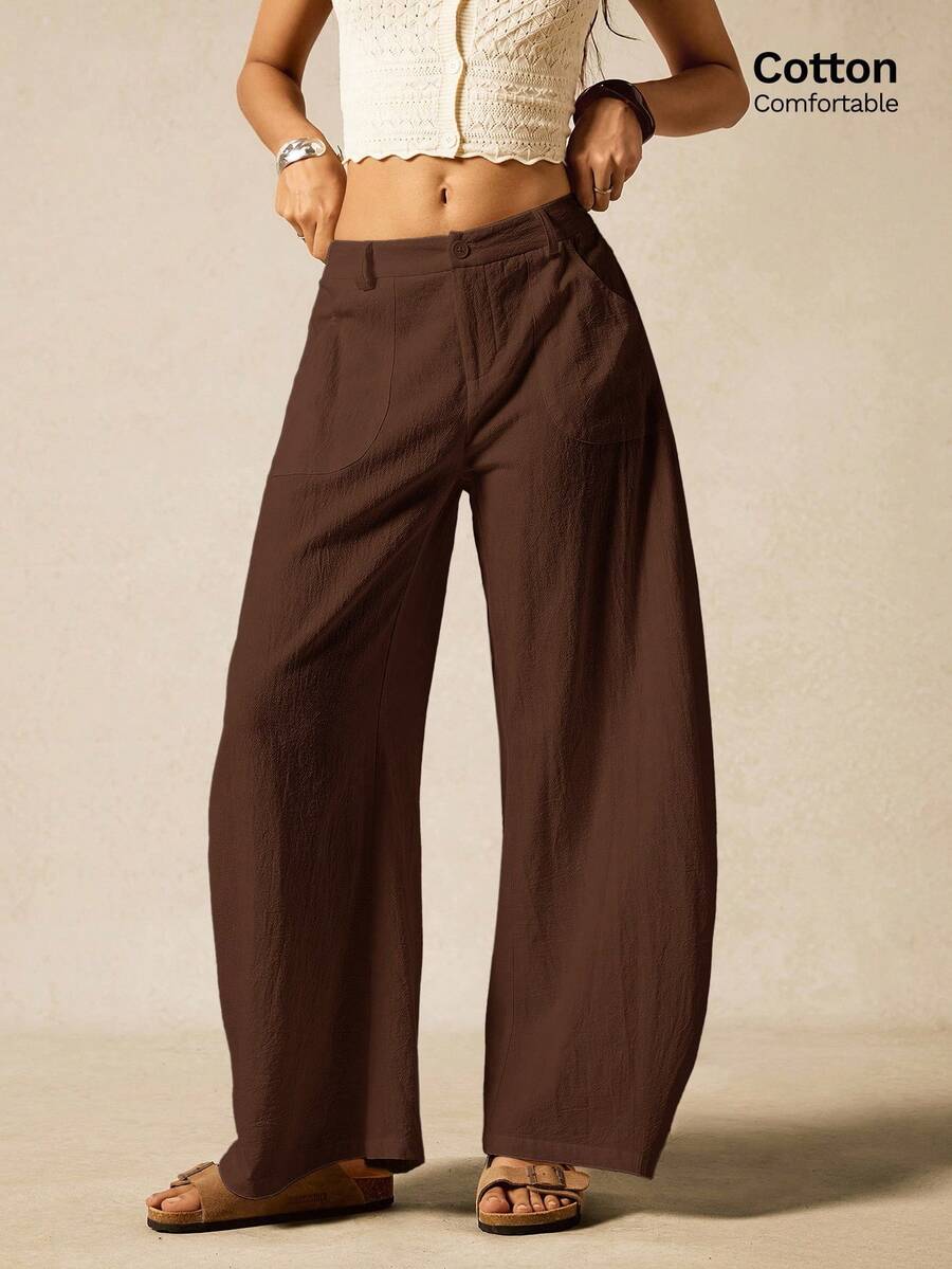 Quần ống rộng xòe màu nâu sô cô la dệt kim dành cho nữ - Màu nâu Sô-cô-la - Xem 1