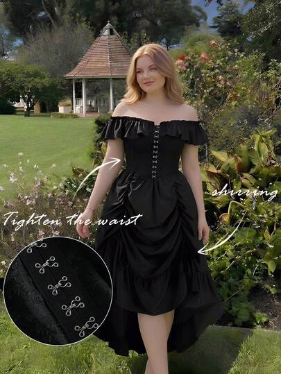 SHEIN MOD Plus Size Asymmetrical Hem Tie-Up Black Dress,Birthday Dresses For Women,Summer Outfits For Women