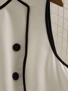 GlowEve CURVE Plus Size Elegant Commuter Color Block Sleeveless Dress - White - View 3