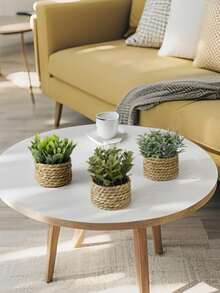 1PC 3PCS Artificial Woven Rattan Potted Plant - PE Polyester Fiber Desktop Party Kitchen Garden Decor Christmas Holiday Gift - Green - View 7