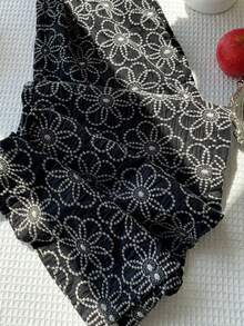 Comfortcana Plus Size Women Floral Embroidery Elastic Waist Loose Wide Leg Pants - Black - View 7