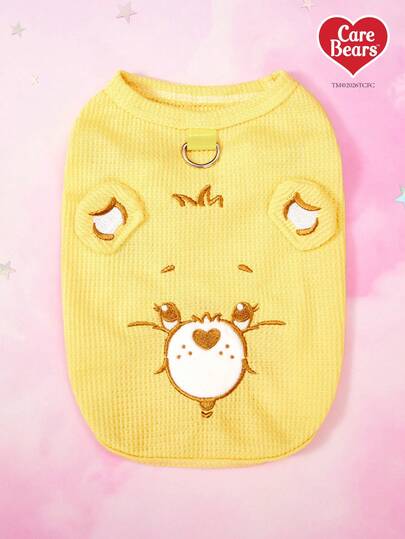 Care Bears X PETSIN 1件猫狗通用服装，可爱小熊黄色背心，带立体耳朵，春夏轻薄透气华夫格宠物T恤，带牵引扣的宠物服装