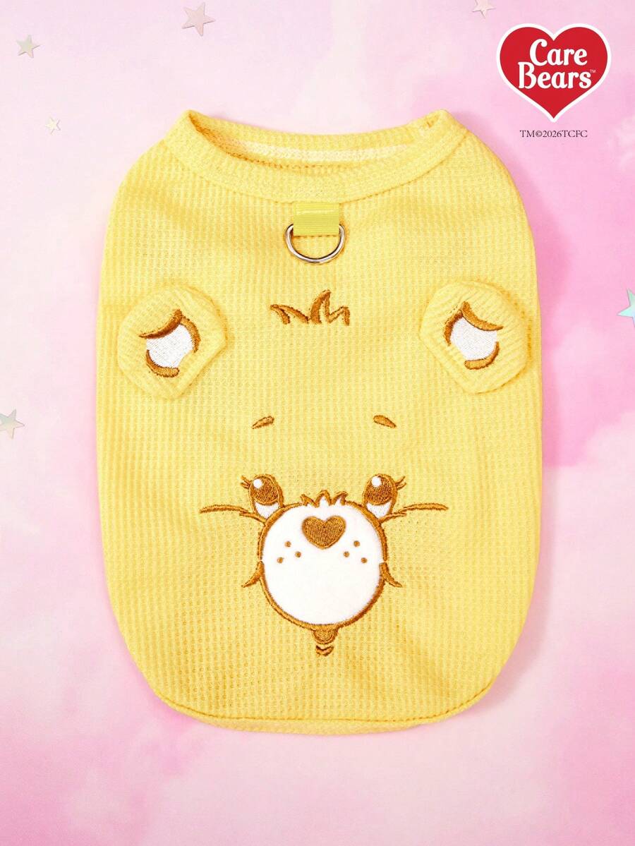 Care Bears X PETSIN 1件猫狗通用服装，可爱小熊黄色背心，带立体耳朵，春夏轻薄透气华夫格宠物T恤，带牵引扣的宠物服装 - 黃色 - 查看 1