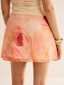 Women Chiffon Mini Skirt Floral Printed Chiffon Skirt - Multicolor - View 2