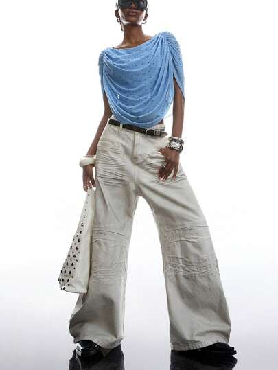 LYSMO Women's Sexy Casual Vacation Style Polka Dot Print Backless Loose Cropped Top, Summer