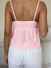 CovetEZ Women's Lace Patchwork Casual Versatile Daily Wear Camisole Top - Baby Pink - View 2