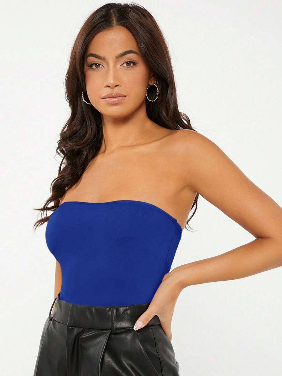 SHEIN BASICS 女士休闲度假通勤纯色修身抹胸上衣
